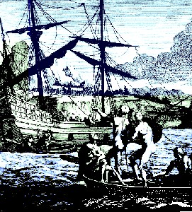 Natives bringing food to ship.