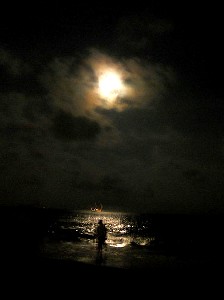 A dark figure on a beach