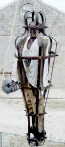 Bucky angled in gibbet on the fort wall