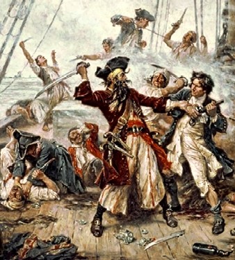 Blackbeard and Crew Fighting